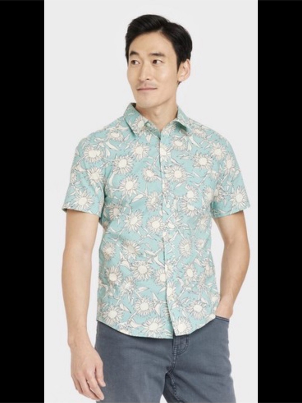 Goodfellow & Co Men’s Slim Aqua Floral Button Down Short Sleeve Size M